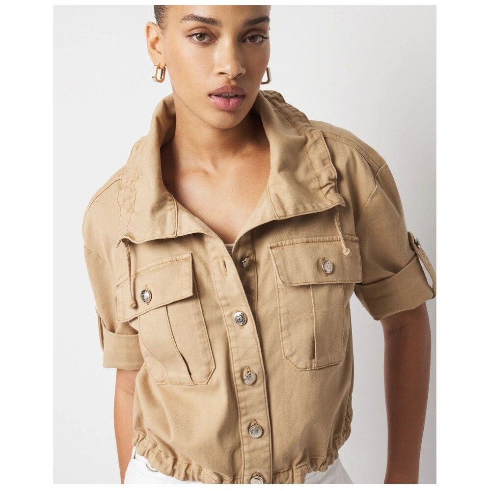 White House Black Market Pret Relaxed Utility Jacket Small Tan Short Sleeve New